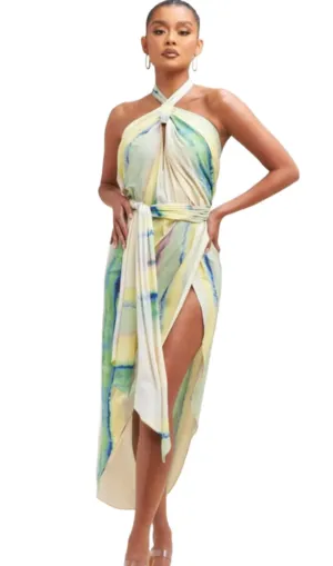 Cabo Stripe Halter Midi Wrap Dress