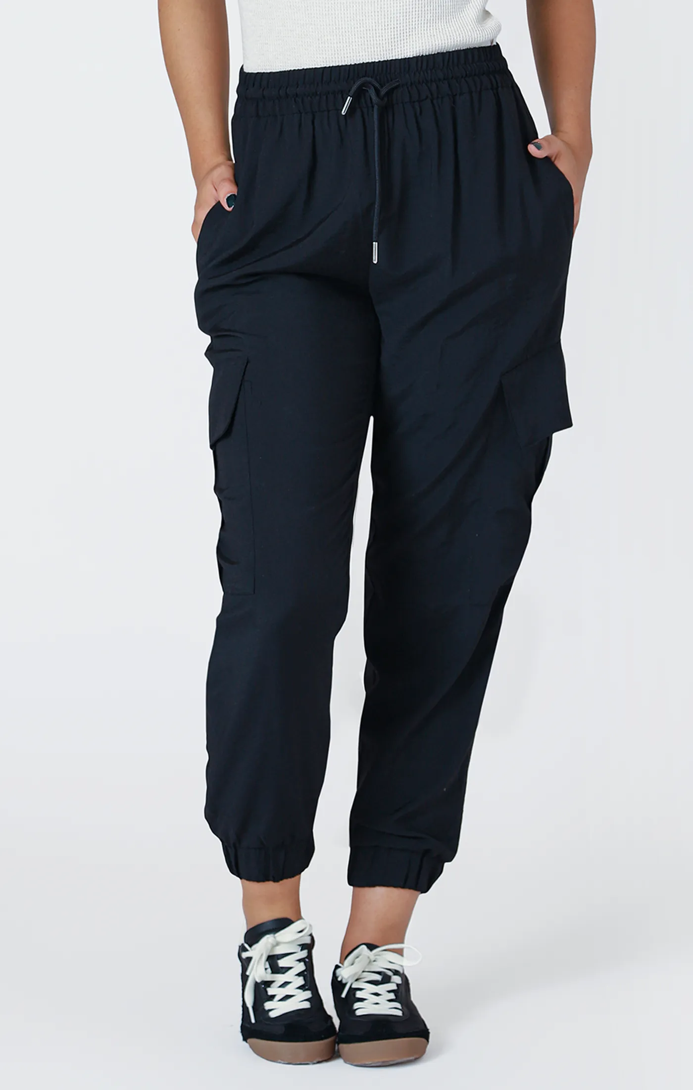 Elastic Waist Cargo Pants | Black