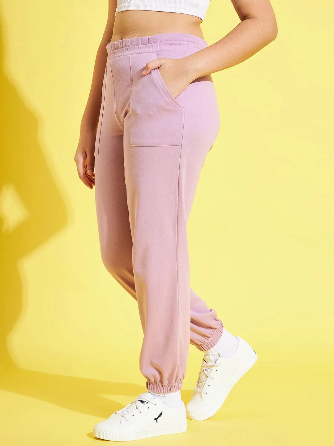 Girls Lavender Terry Paper Bag Joggers - Lyush Kids