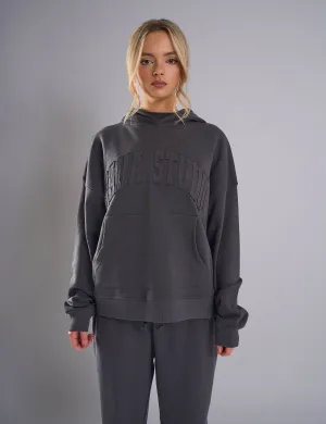Kaiia Studio Distressed Applique Hoodie Dark Grey