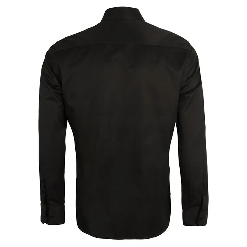 Men's Business Slim Fit Dress Shirt Long Sleeve Patchwork Button-Down Shirt, 004-Black Hot Pink