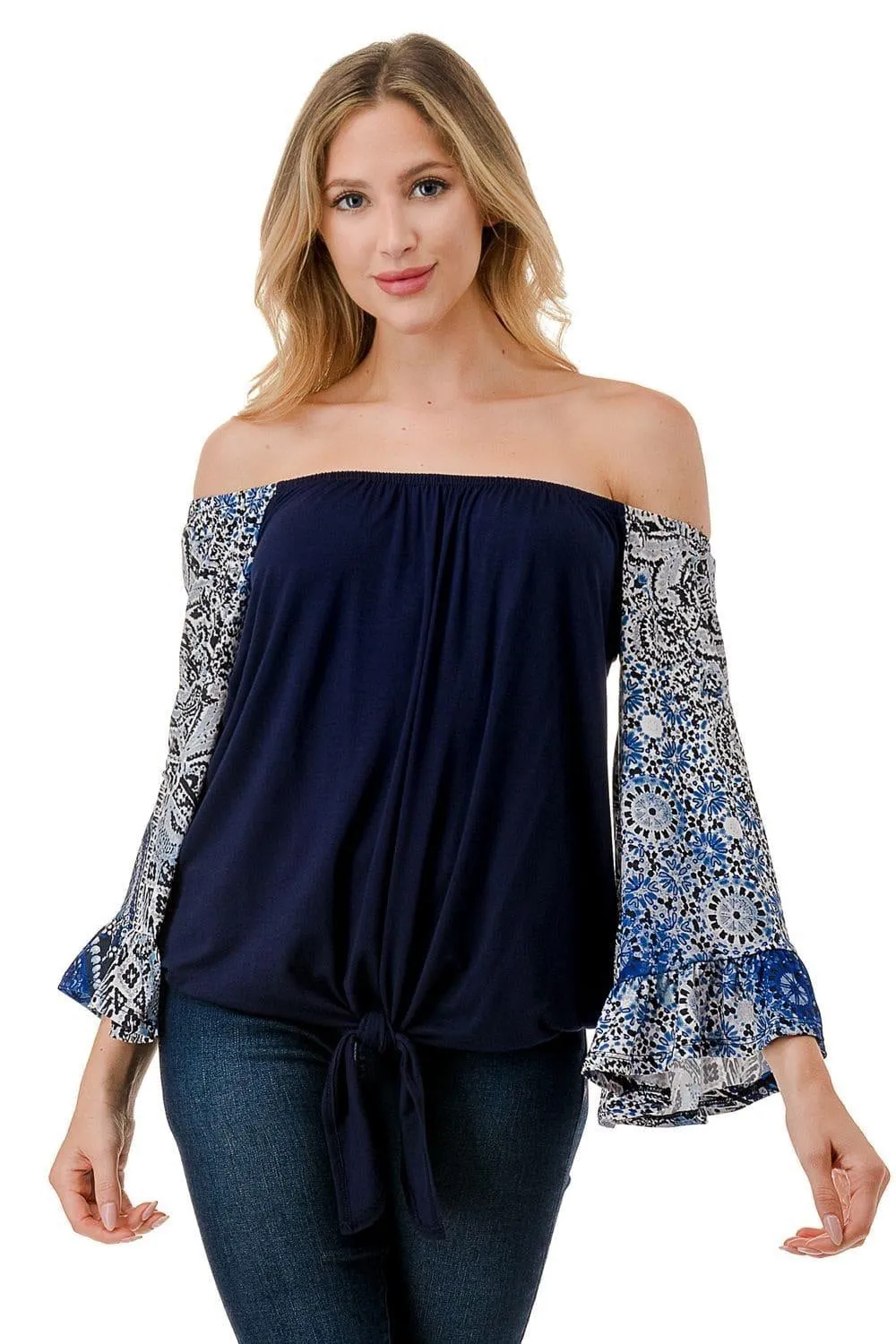 Navy No Tie Off the Shoulder Top