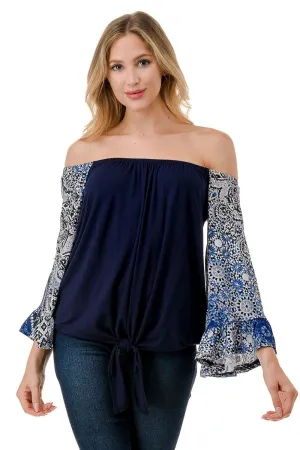 Navy No Tie Off the Shoulder Top