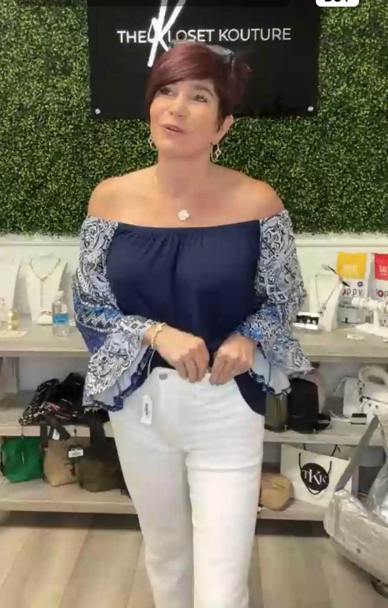 Navy No Tie Off the Shoulder Top