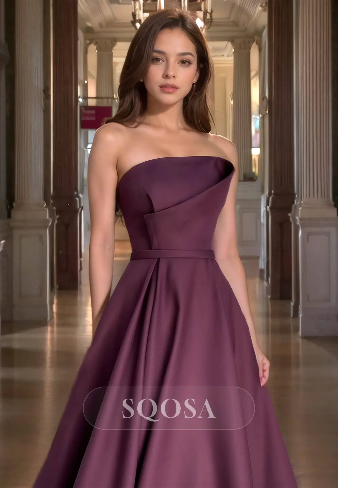 Simple Off-Shoulder Tube Top Pleated Party Gowns Sleeveless Satin A-Line Prom Dress
