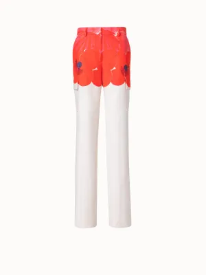 Straight Cotton Silk Cargo Pants with Poppy Print