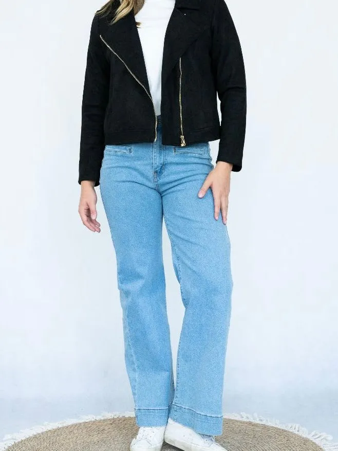 Suede Biker Jacket- Black