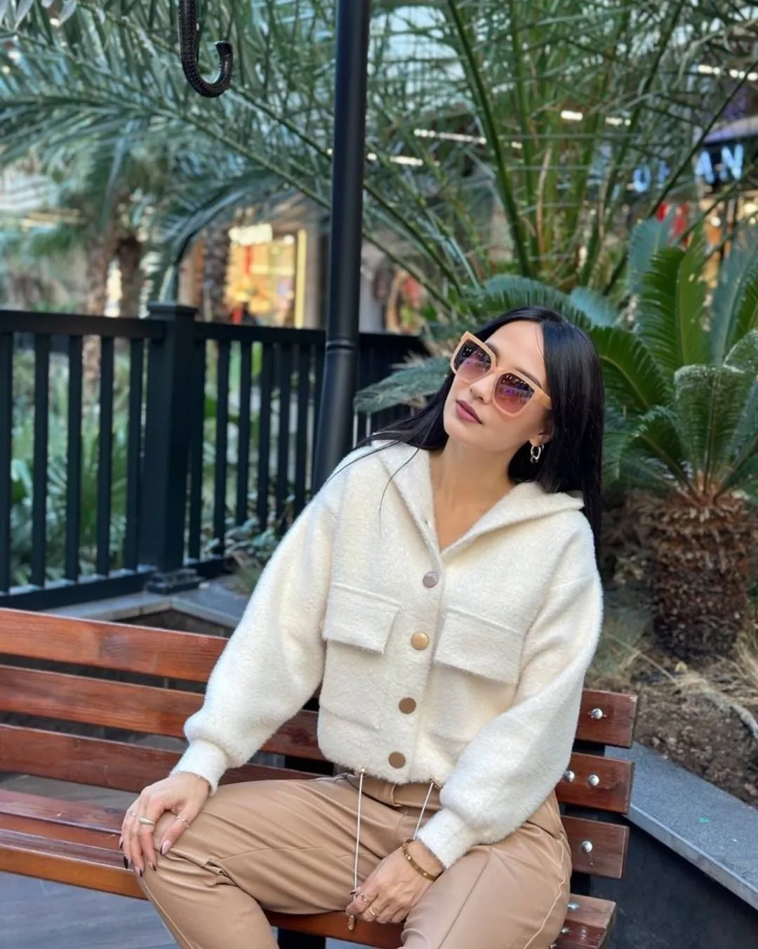 Ultrazachte Pluche Hoodie Jas - Off-White Met Gouden Details - Dames