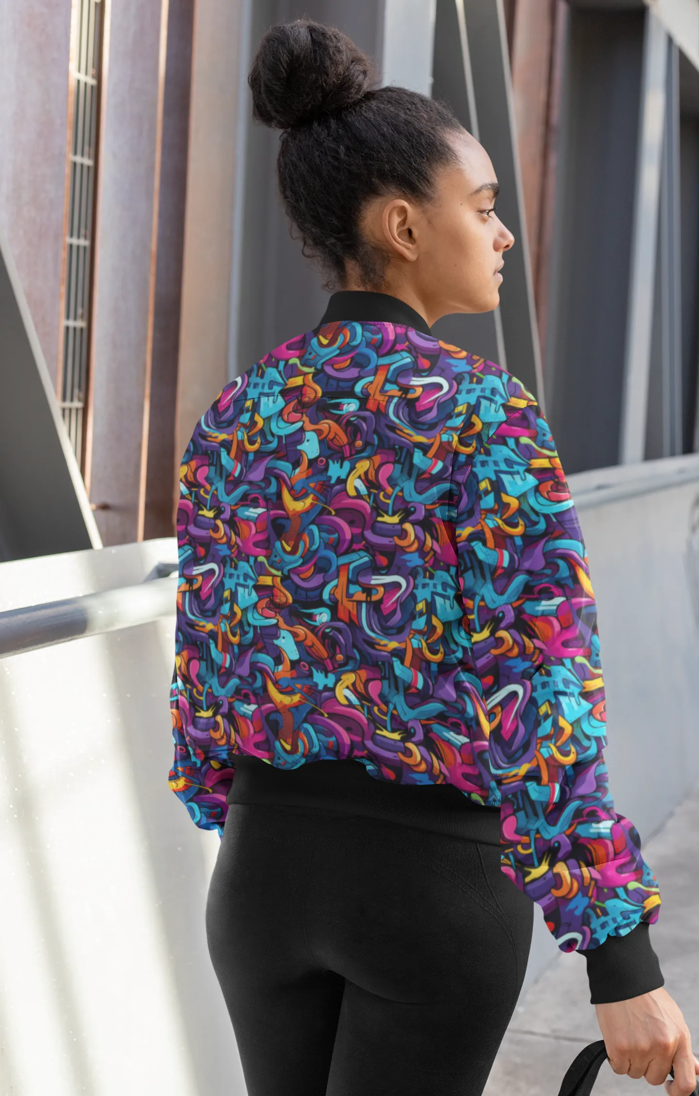Vibrant Graffiti All-Over Print Bomber Jacket - Trendy Outerwear for All
