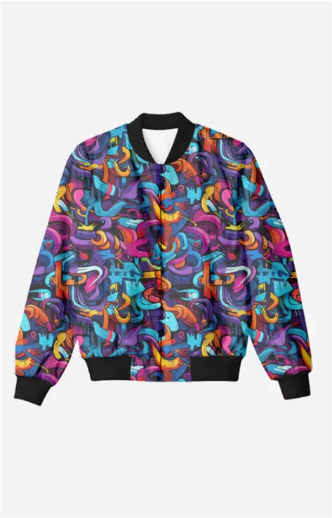 Vibrant Graffiti All-Over Print Bomber Jacket - Trendy Outerwear for All