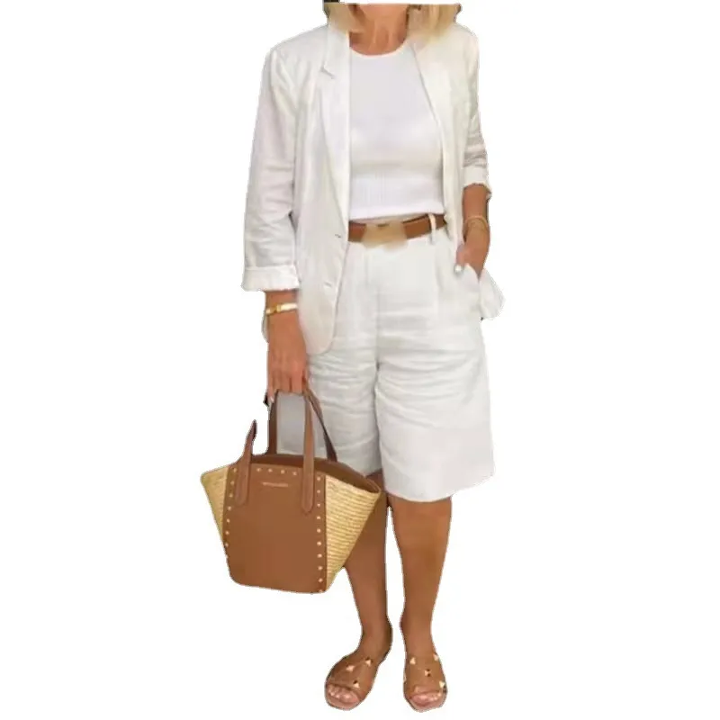 Womens Casual Two-Piece Open Front Top & Bermuda Shorts Set