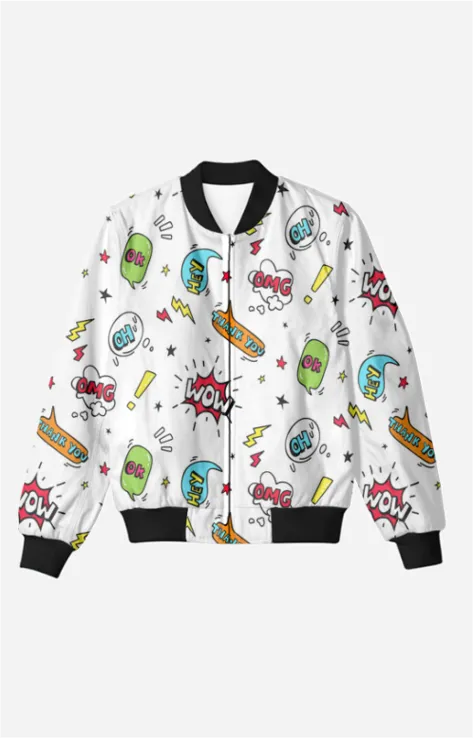 WOW Pop Art All-Over Print Bomber Jacket - Trendy Outerwear for All