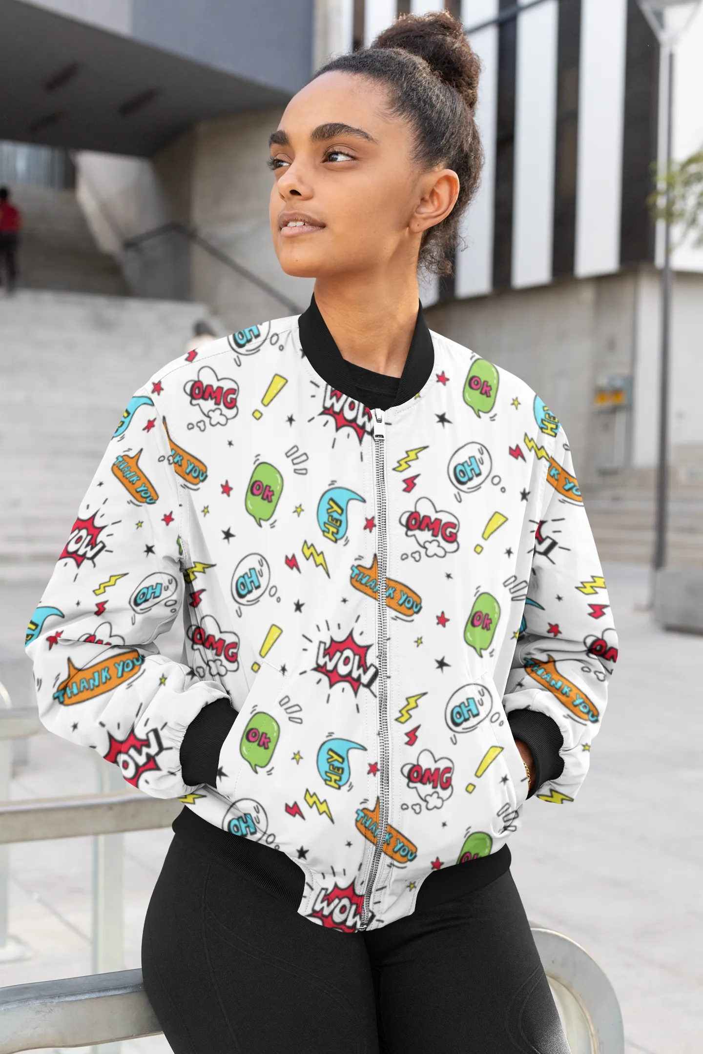 WOW Pop Art All-Over Print Bomber Jacket - Trendy Outerwear for All